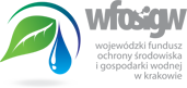 Obraz przedstawiający logo Wojewódzkiego Funduszu Ochrony Środowiska i Gospodarki Wodnej w Krakowie w postaci zielonego listka i niebieskiej kropli wodyoraz zawierające napis tej instytucji